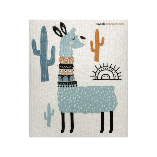 Swedish Dishcloth Turquoise Llama